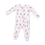 Ruffle Zip Footie - Bestie Dogs Pink