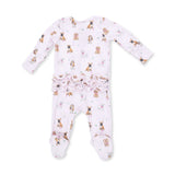Ruffle Zip Footie - Bestie Dogs Pink
