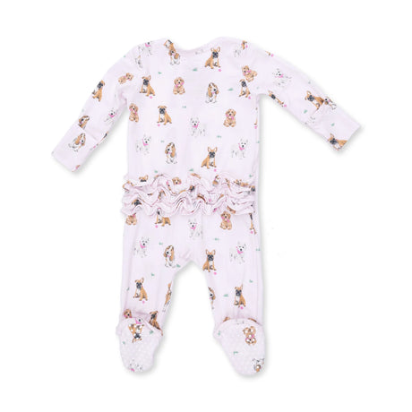 Ruffle Zip Footie - Bestie Dogs Pink