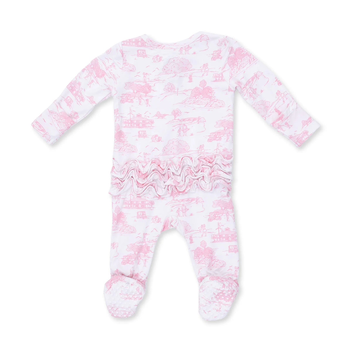 Ruffle Zip Footie - Golf Toile Pink