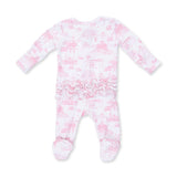 Ruffle Zip Footie - Golf Toile Pink
