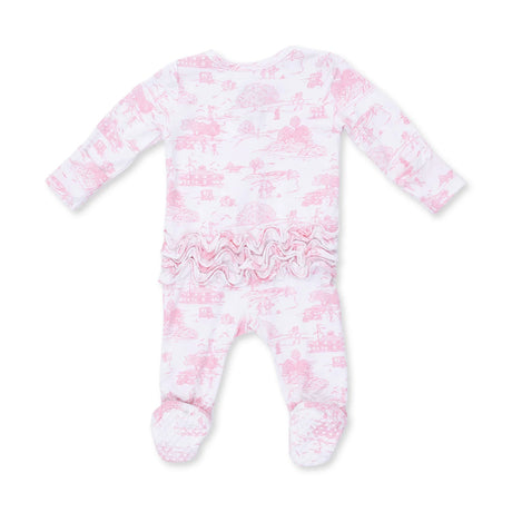 Ruffle Zip Footie - Golf Toile Pink
