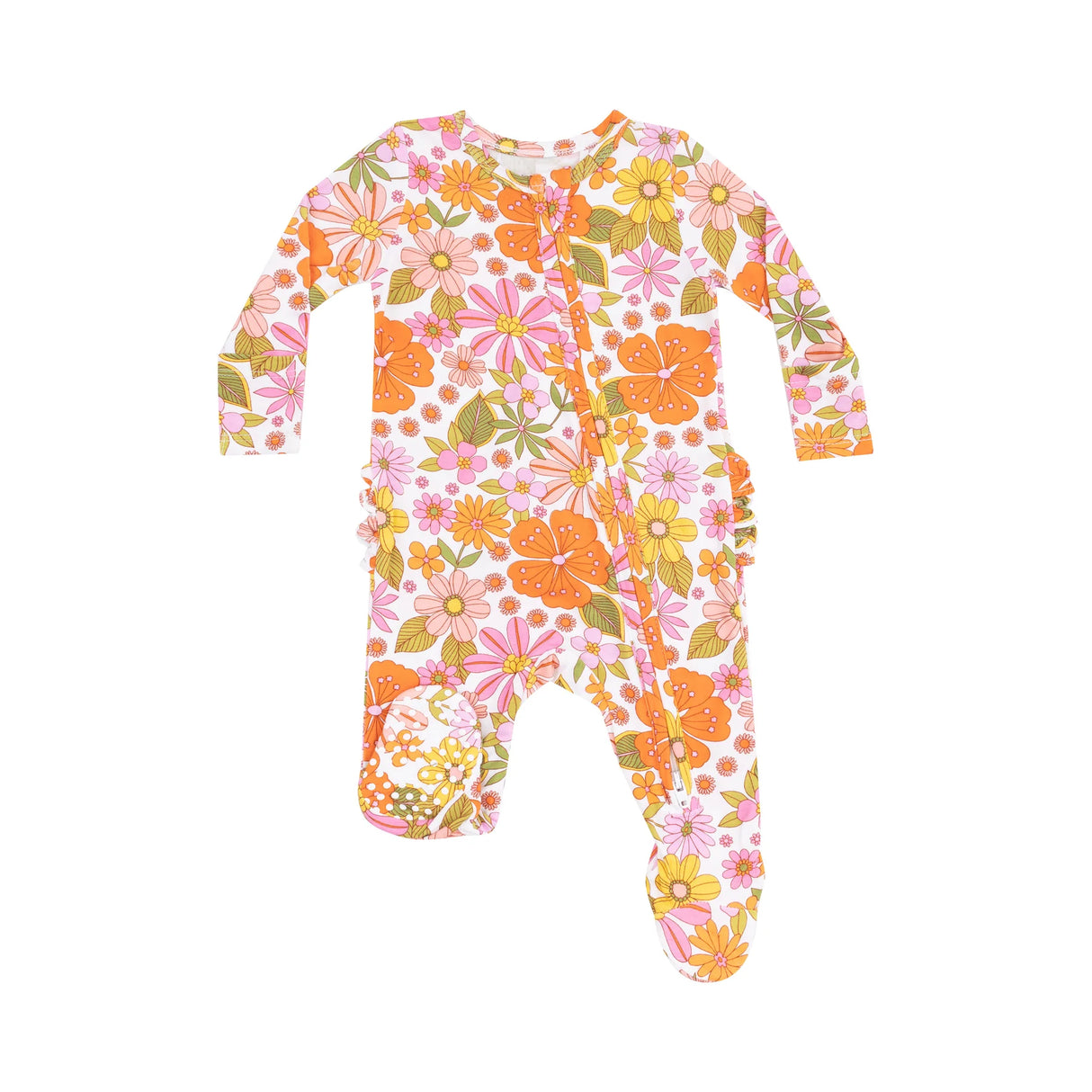 Ruffle Zip Footie - Boho Beachy Floral