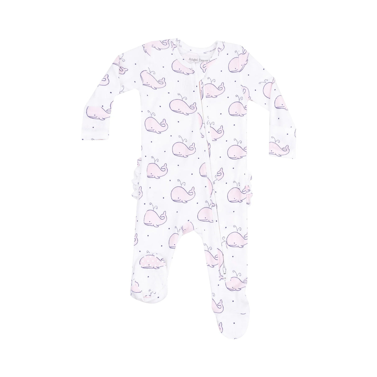 Ruffle Zip Footie - Pink Bubbly Whale