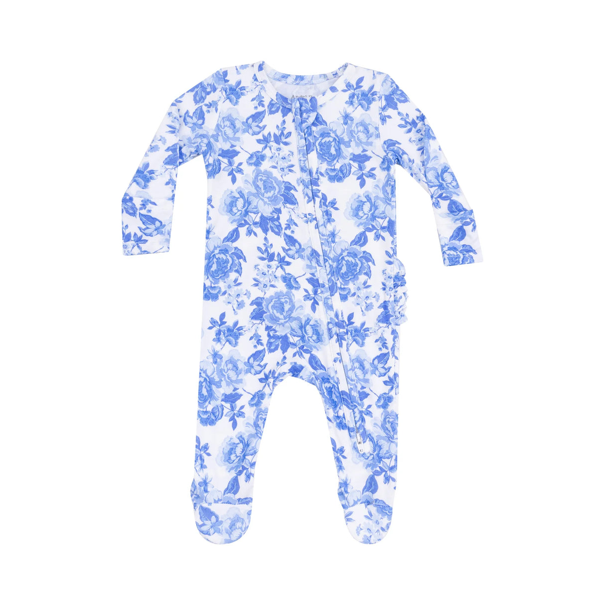 Ruffle Zip Footie - Roses In Blue
