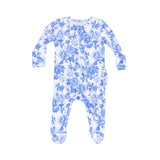 Ruffle Zip Footie - Roses In Blue