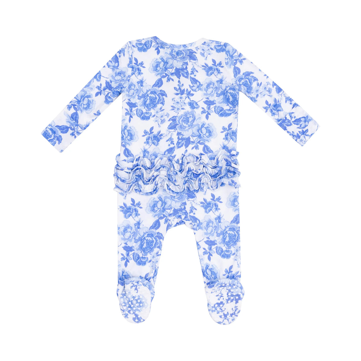 Ruffle Zip Footie - Roses In Blue