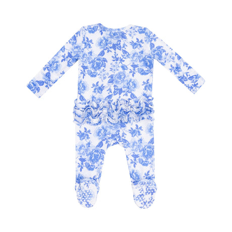 Ruffle Zip Footie - Roses In Blue