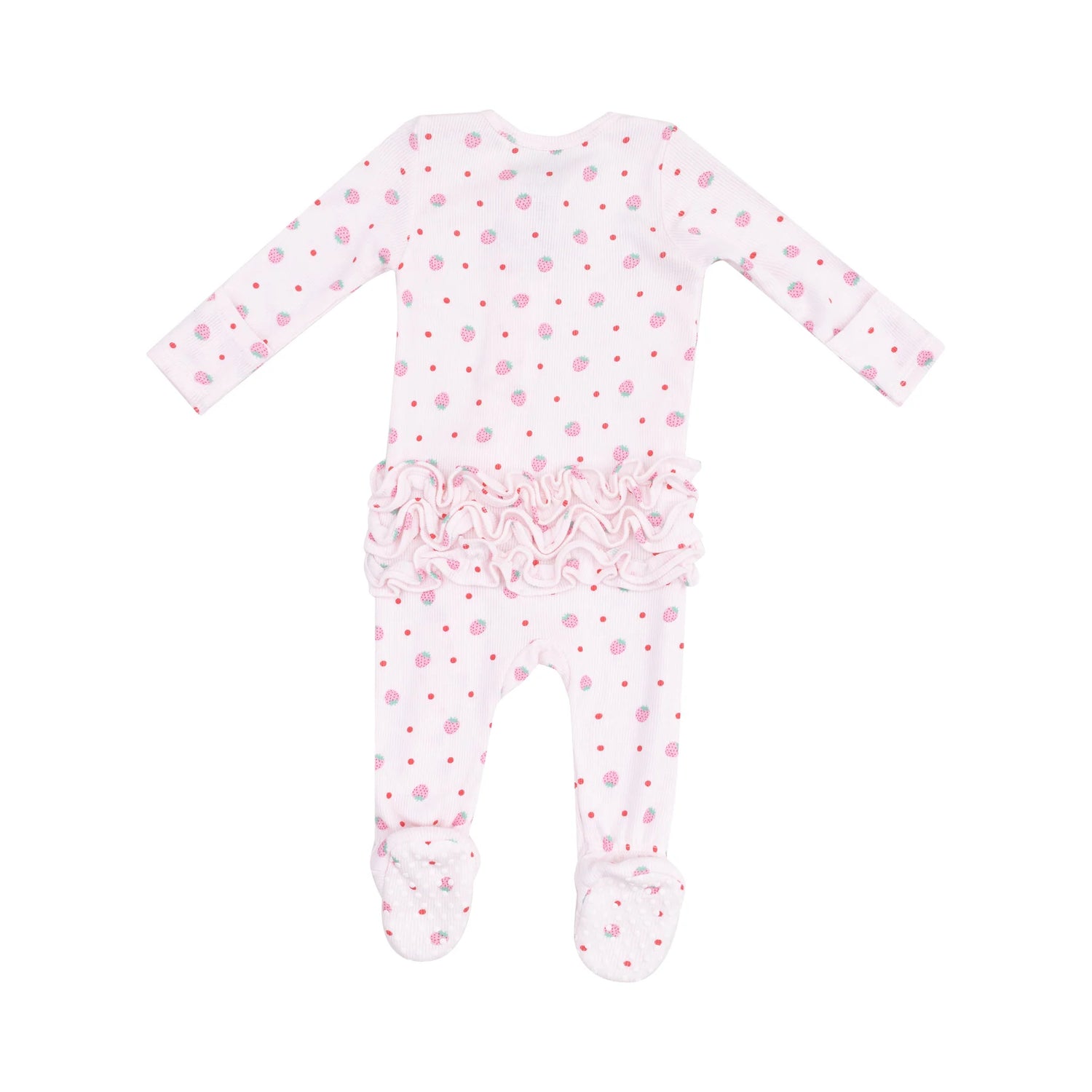 Ruffle Zip Footie - Strawberry Swiss Dot