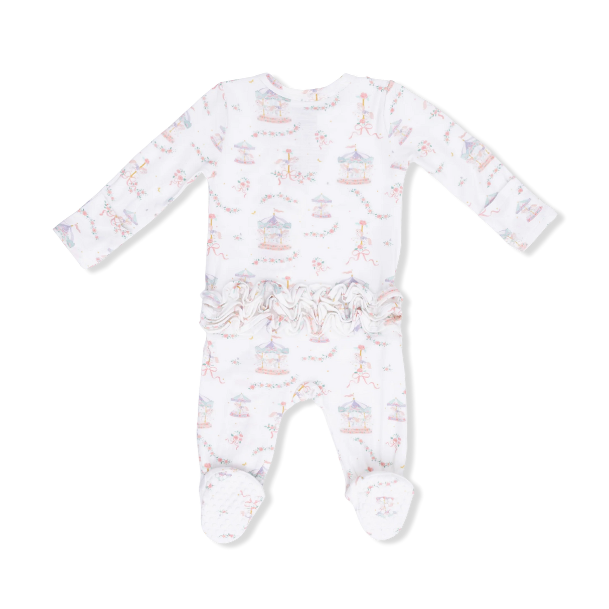 Ruffle Zip Footie - Carousel with Bows