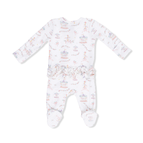 Ruffle Zip Footie - Carousel with Bows