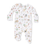 Ruffle Zip Footie - Cute Farm Animals Pink