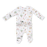 Ruffle Zip Footie - Cute Farm Animals Pink