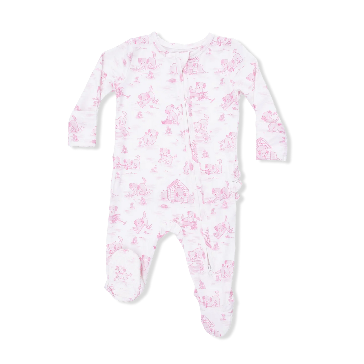 Ruffle Zip Footie - Puppy Toile Pink