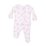 Ruffle Zip Footie - Puppy Toile Pink