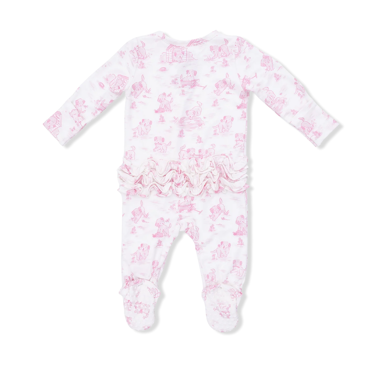 Ruffle Zip Footie - Puppy Toile Pink
