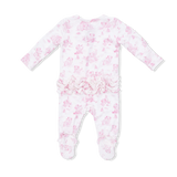 Ruffle Zip Footie - Puppy Toile Pink