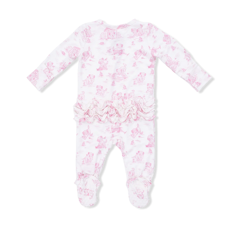 Ruffle Zip Footie - Puppy Toile Pink