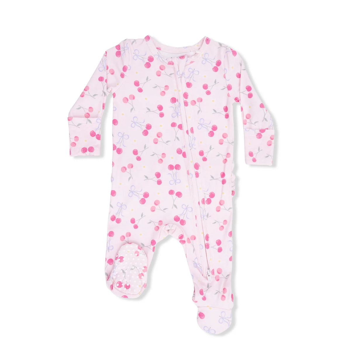 Ruffle Zip Footie - Sweet Bow Cherries