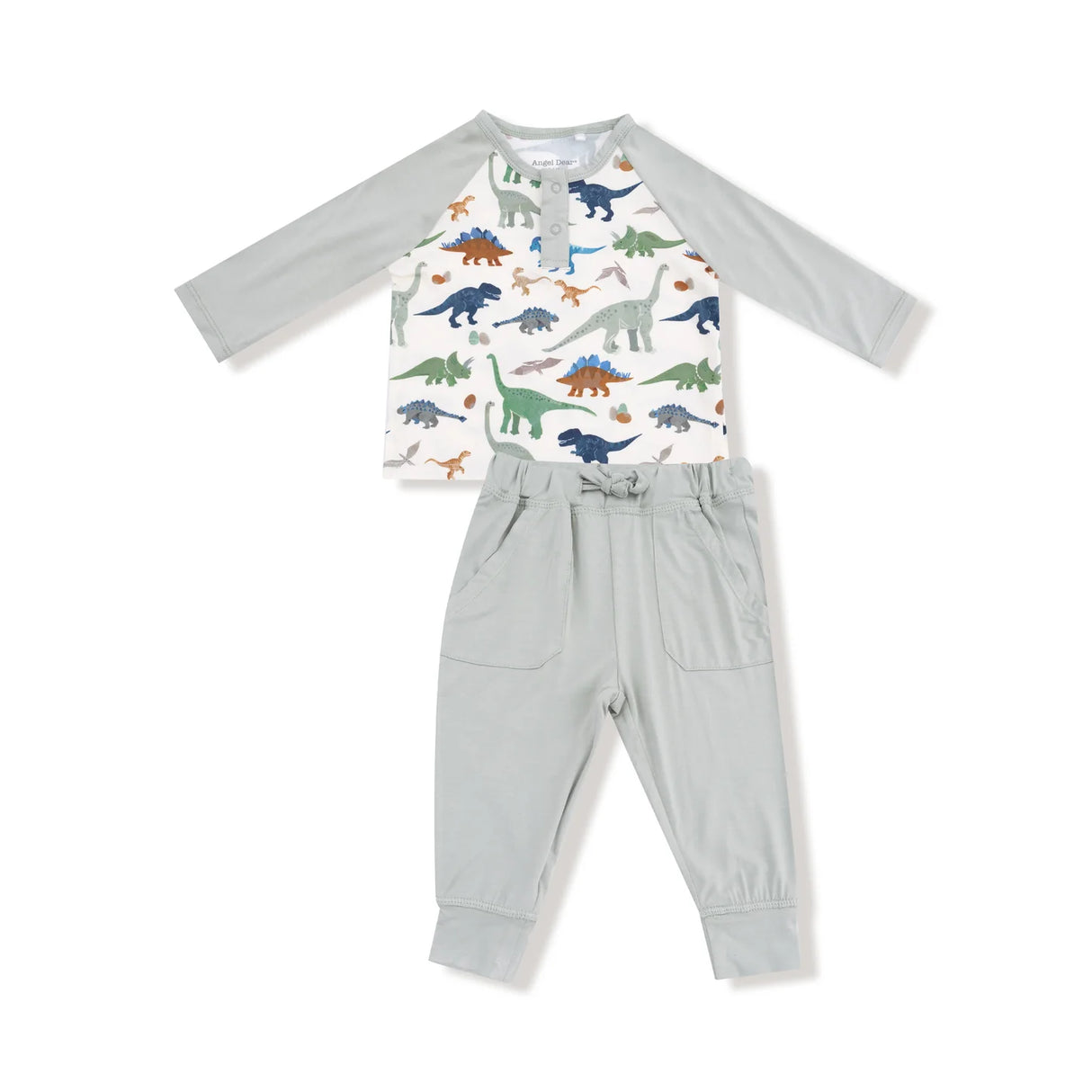 Long Sleeve Henley and Joggers - Washy Dinos