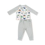 Long Sleeve Henley and Joggers - Washy Dinos