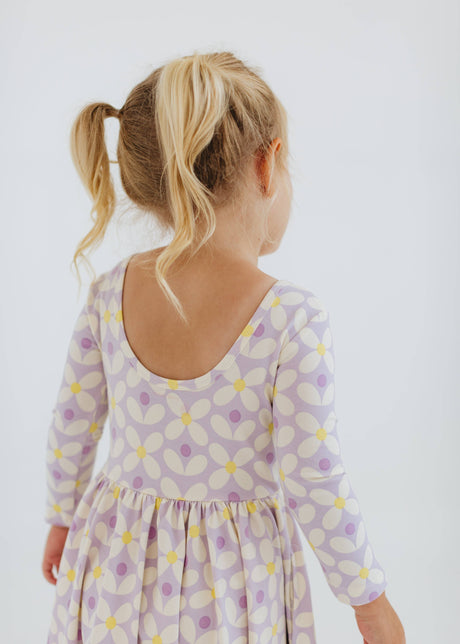 Long Sleeve Twirl Dress - Pale Purple Petals