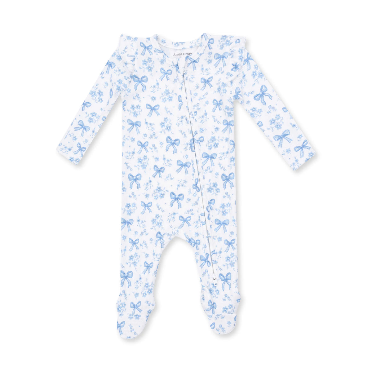 Ruffle Zip Footie - Blue Bows and Flowers