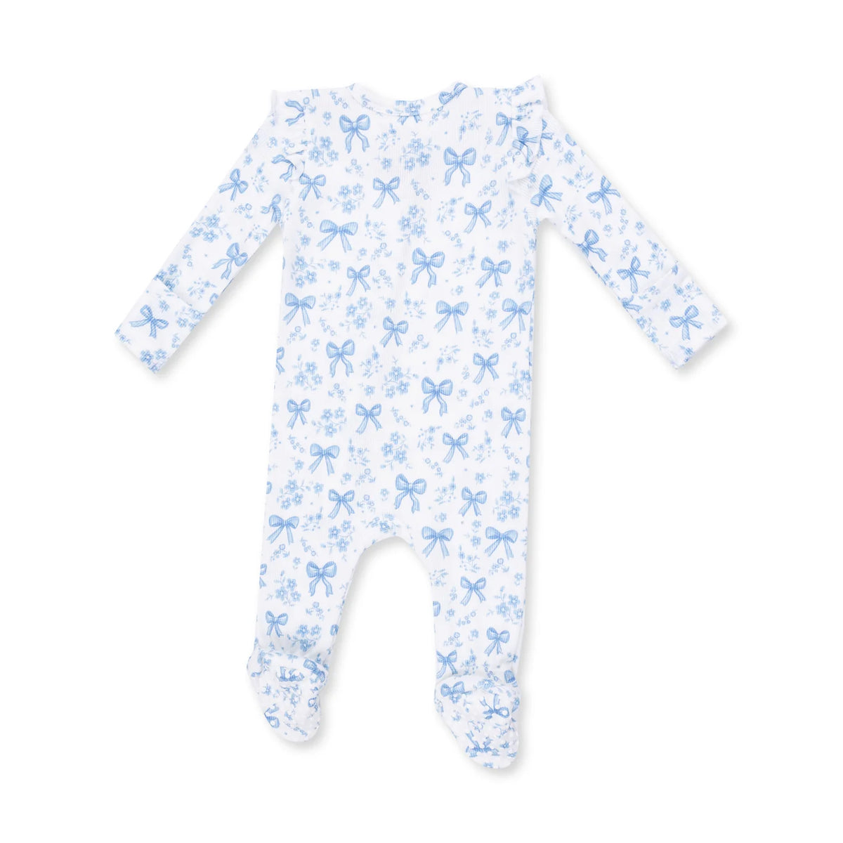 Ruffle Zip Footie - Blue Bows and Flowers