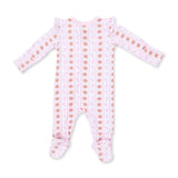 Ruffle Zip Footie - Football Bow Stripe