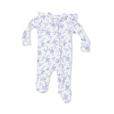 Ruffle Sleeve Zip Footie - Baby Blue Vines Floral