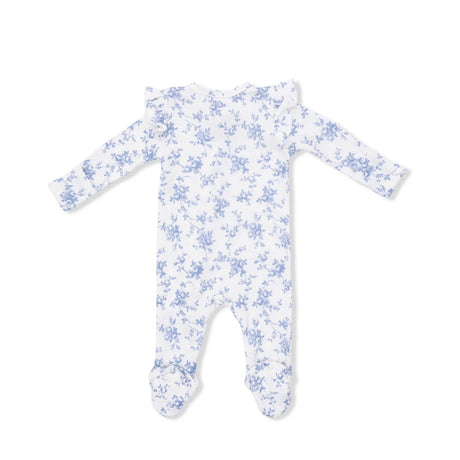 Ruffle Sleeve Zip Footie - Baby Blue Vines Floral
