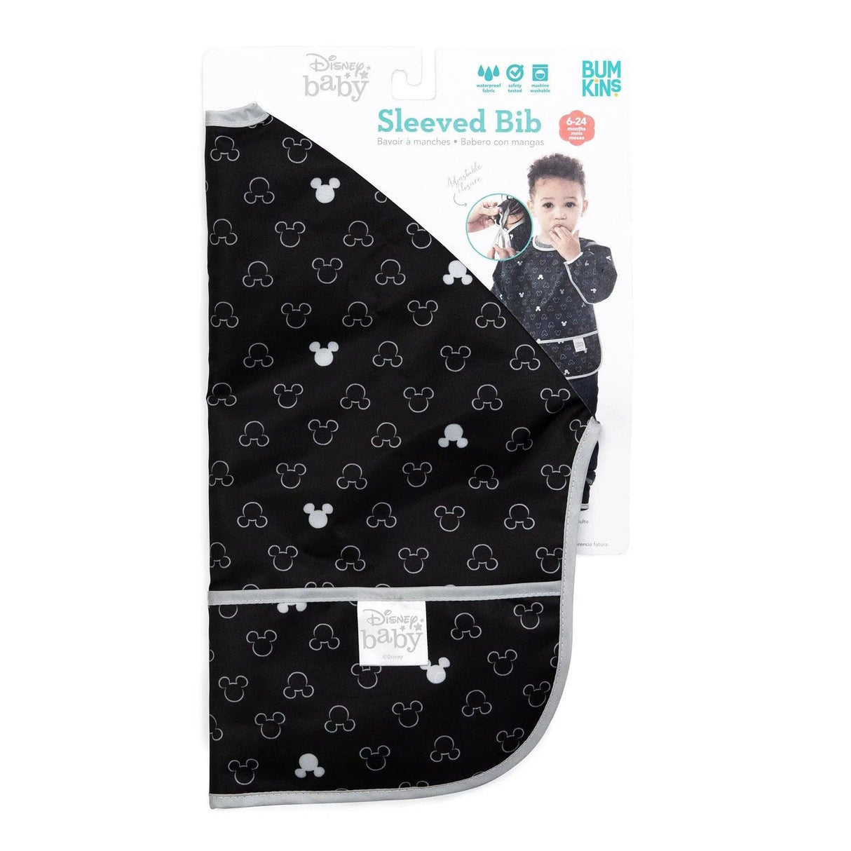 Sleeved Bib - Mickey Mouse Icon Black + White