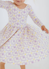 Long Sleeve Twirl Dress - Pale Purple Petals