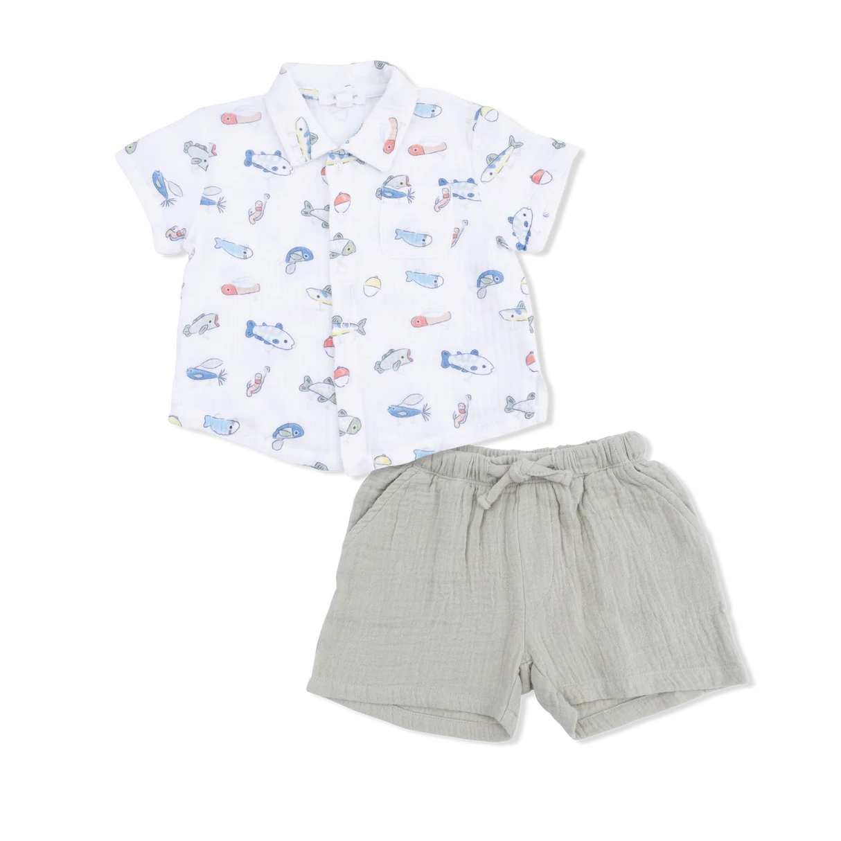 Polo Button Up and Shorts - Fishing Lures