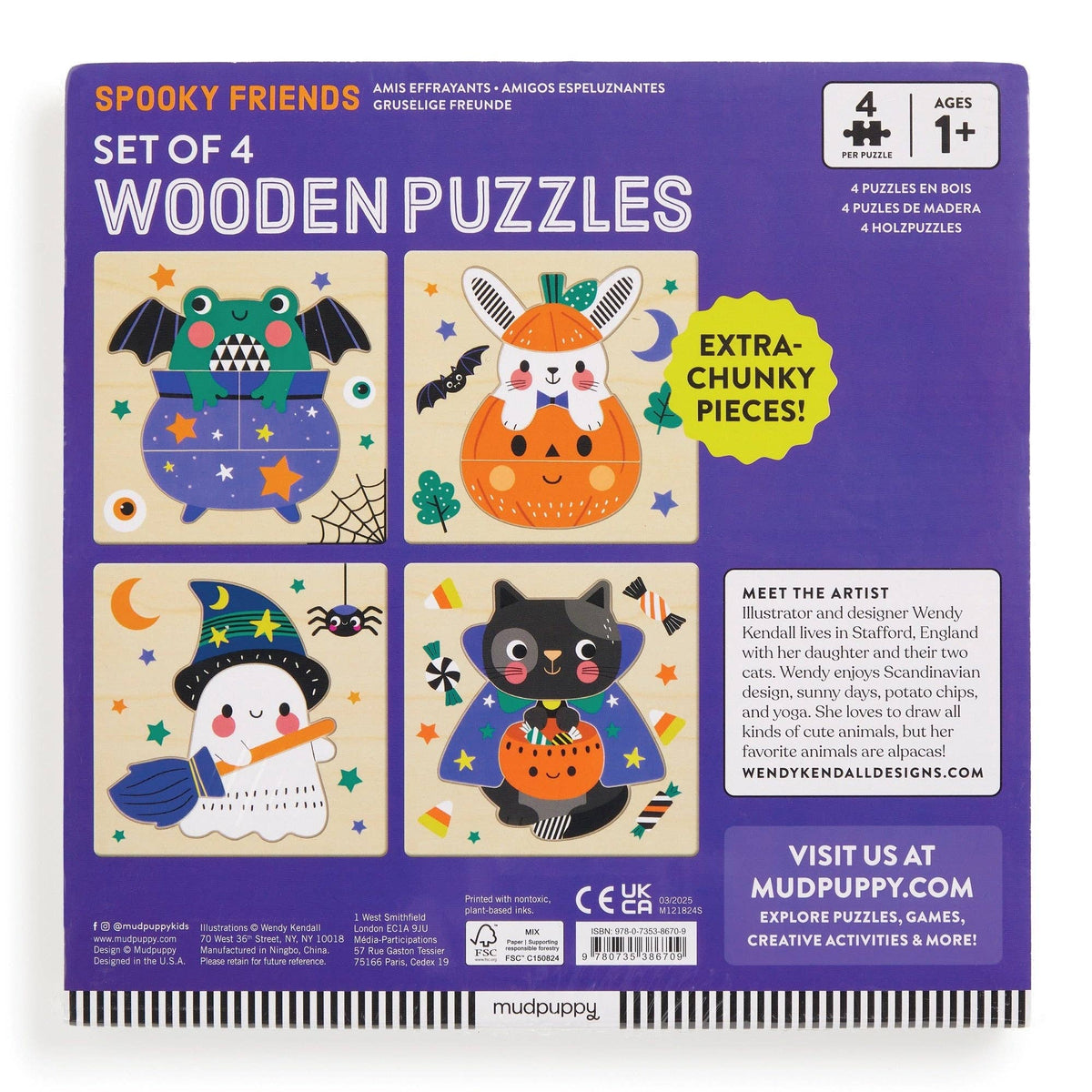 Set of 4 Wood Puzzles - Spooky Friends