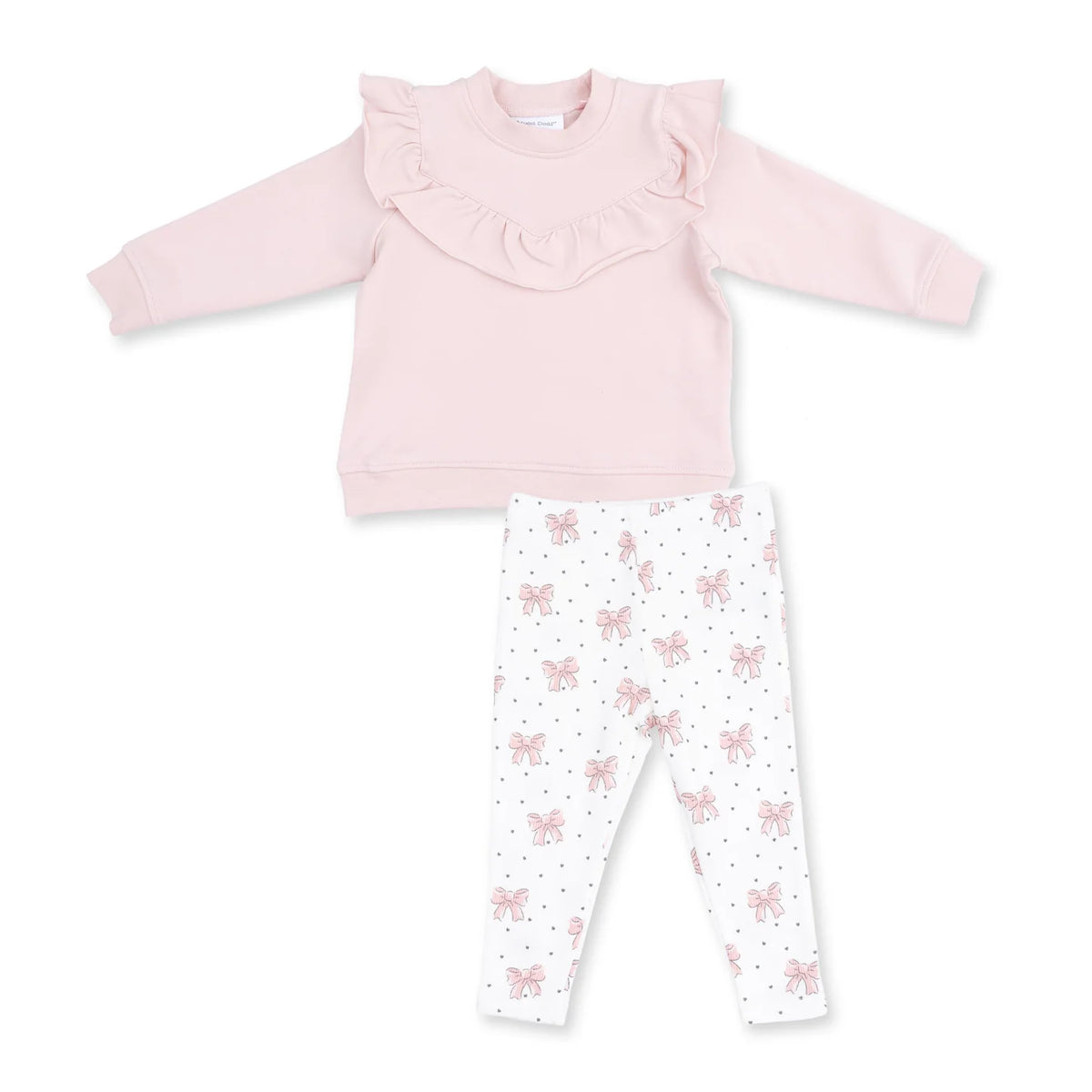 V-Ruffle Sweatshirt and Leggings - Veiled Pink Bows