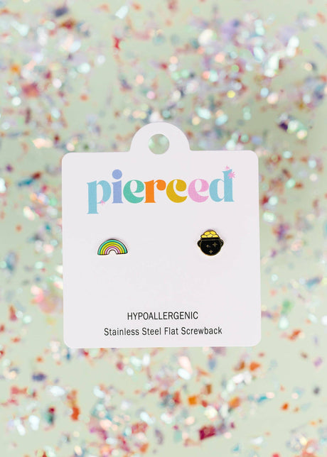 Pierced Co. Screwback Earrings - Rainbow & Pot of Gold