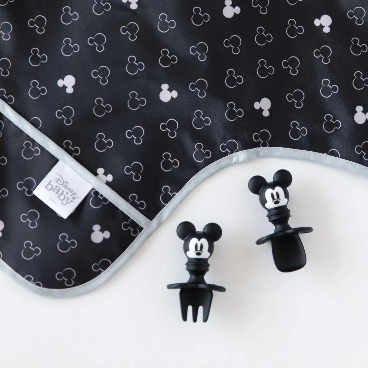 Sleeved Bib - Mickey Mouse Icon Black + White