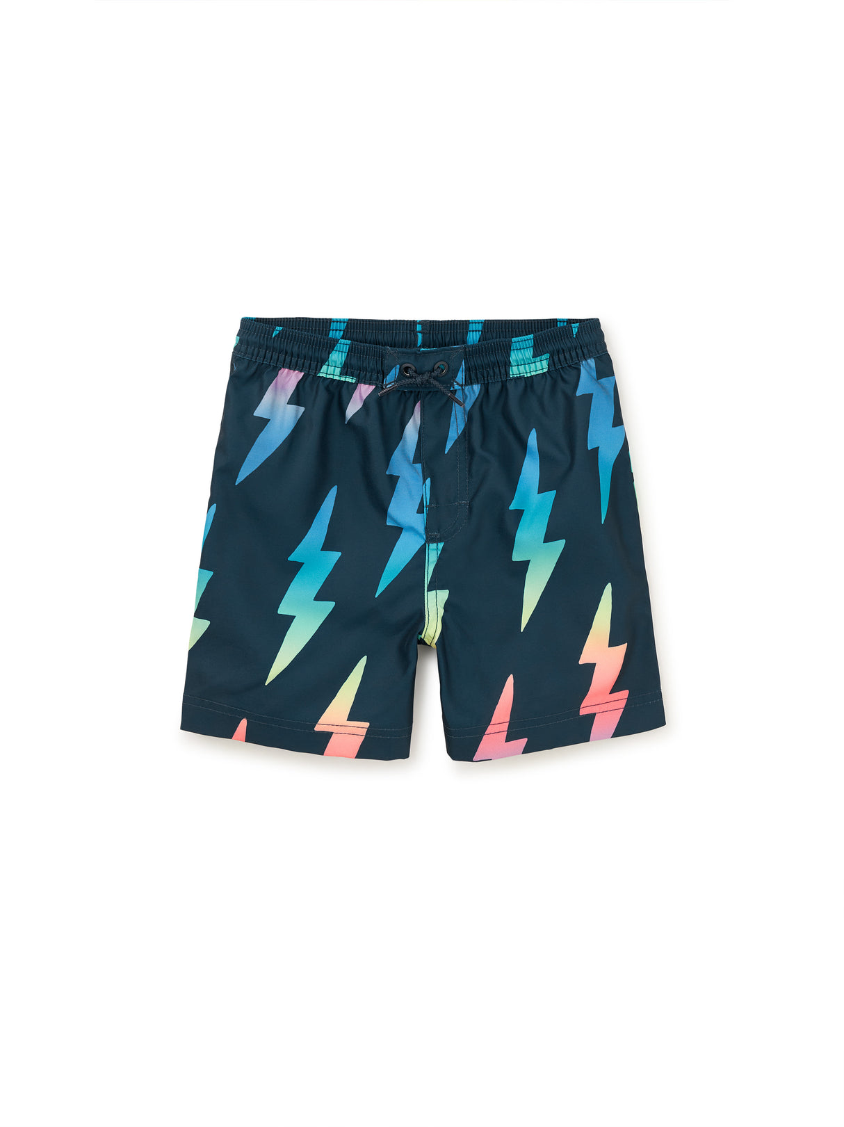 Mid Length Swim Trunks - Rainbow Lightning Bolts