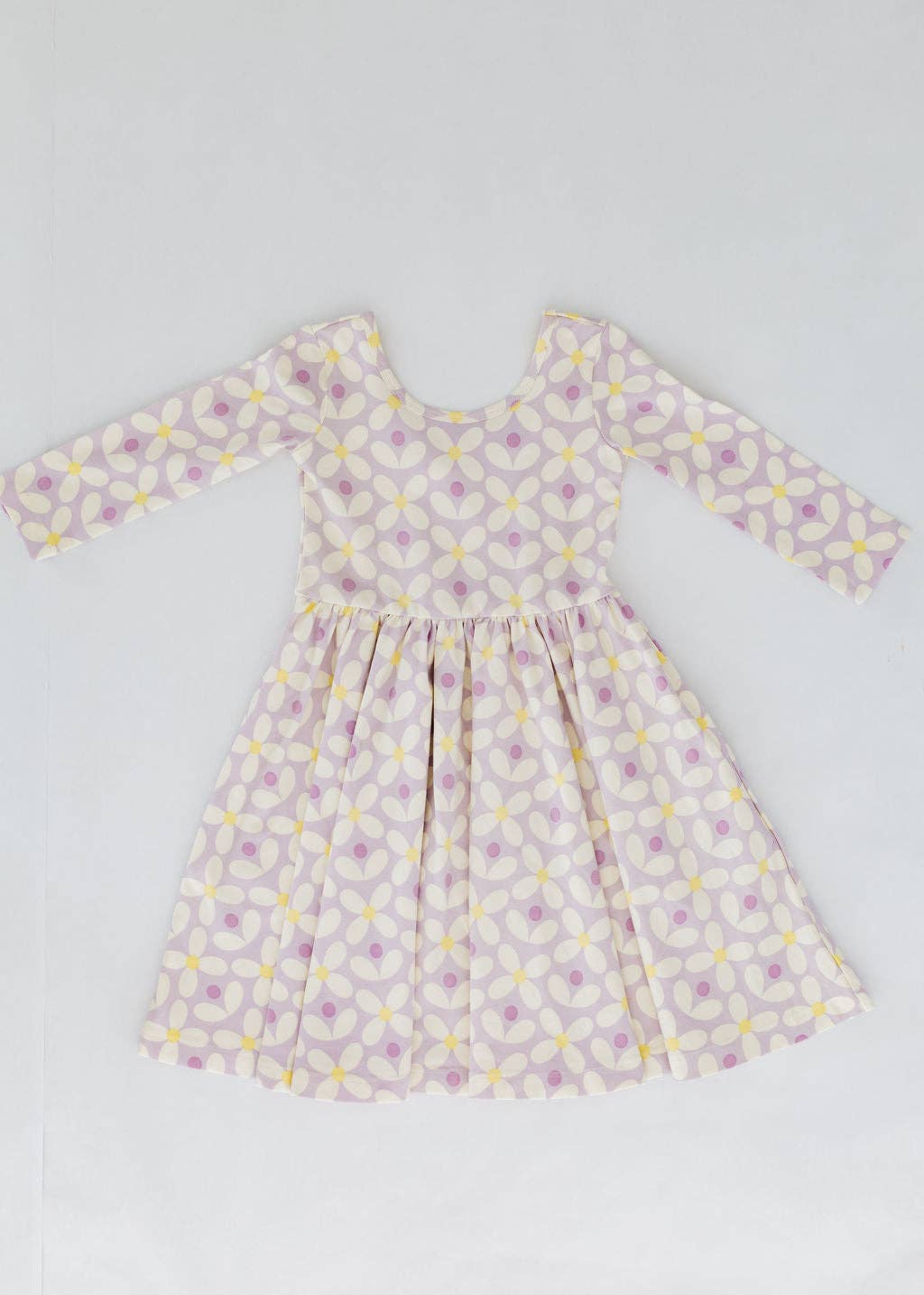 Long Sleeve Twirl Dress - Pale Purple Petals