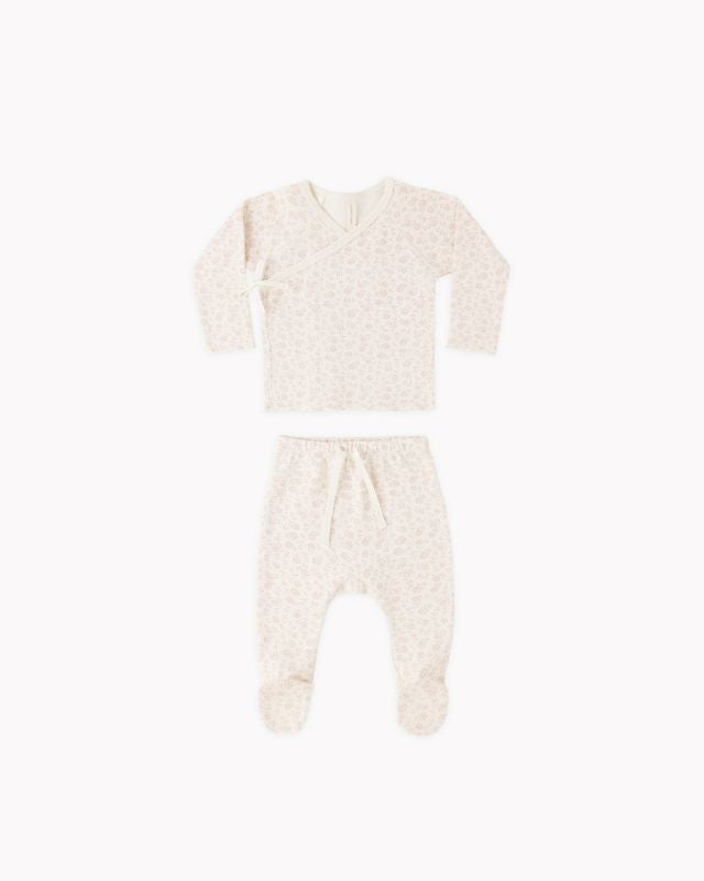 Quincy Mae Wrap Top + Footed Pant Set - Ditsy