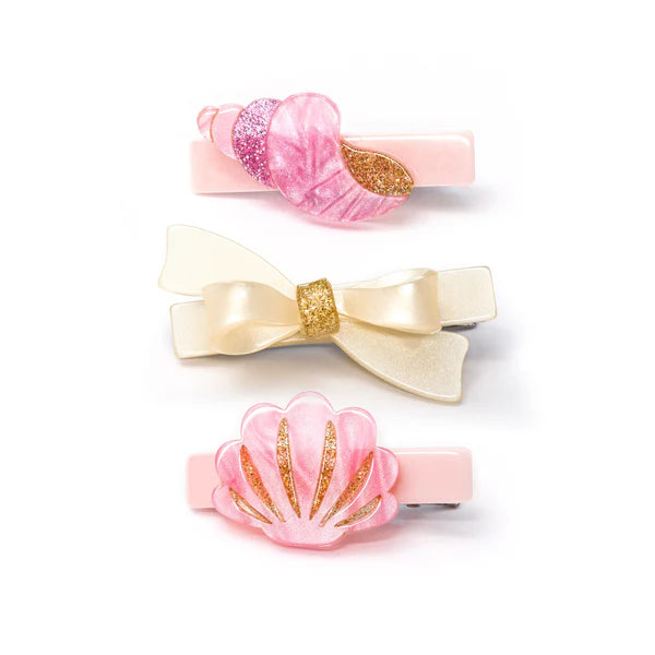 Acrylic Hair Clips - Pearlized Seashell & Bow