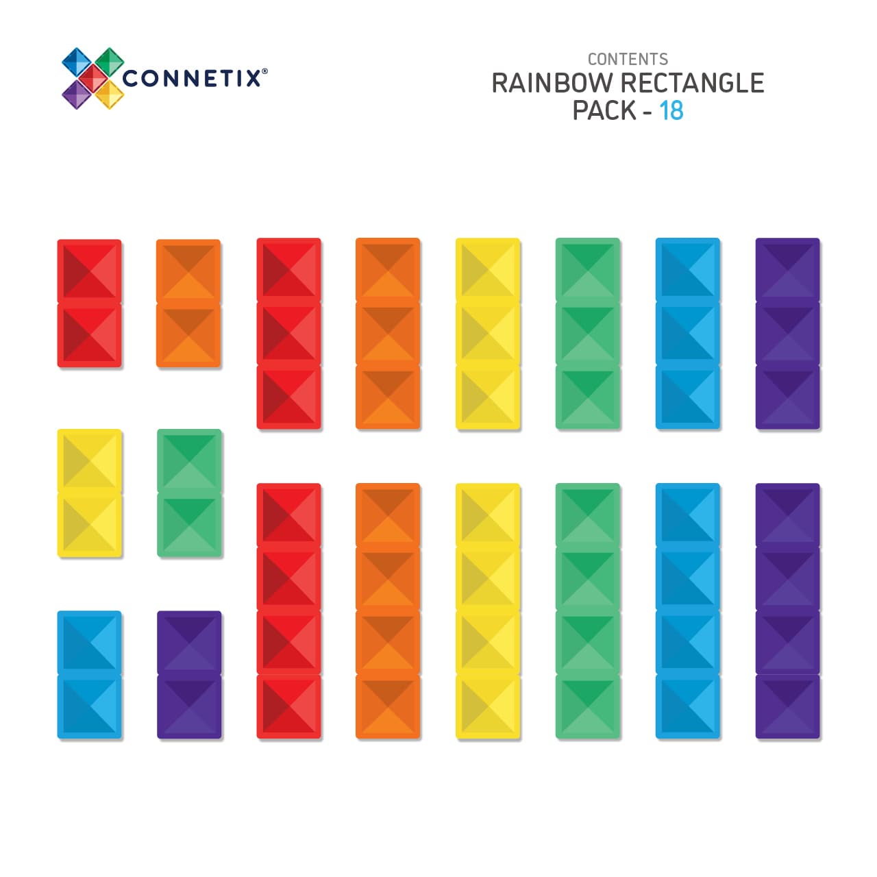 Connetix Magnetic Tiles - 18 Piece Rainbow Rectangle Set – Fox +
