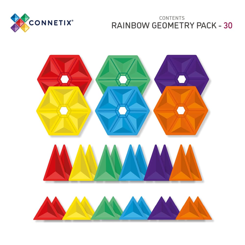 Connetix Magnetic Tiles - 30 Piece Rainbow Geometry Set