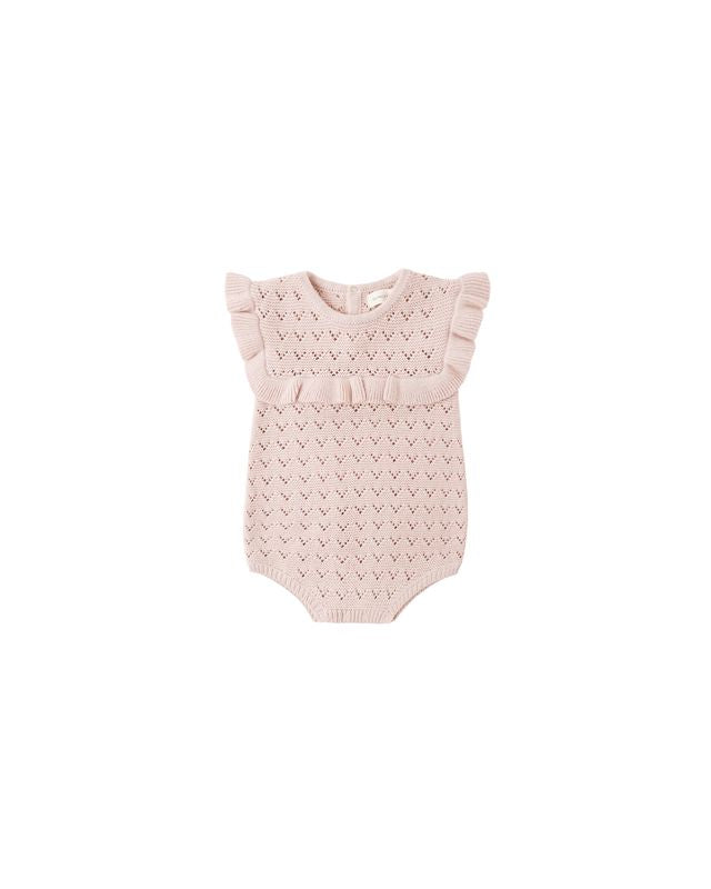 Quincy Mae Pointelle Ruffle Romper - Blush