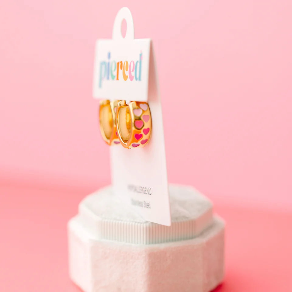 Pierced Co. Earrings - Pink Heart Ombre Chunky Huggies
