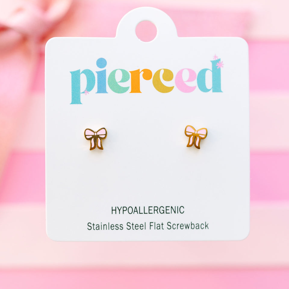 Pierced Co. Screwback Earrings - Pink Bow