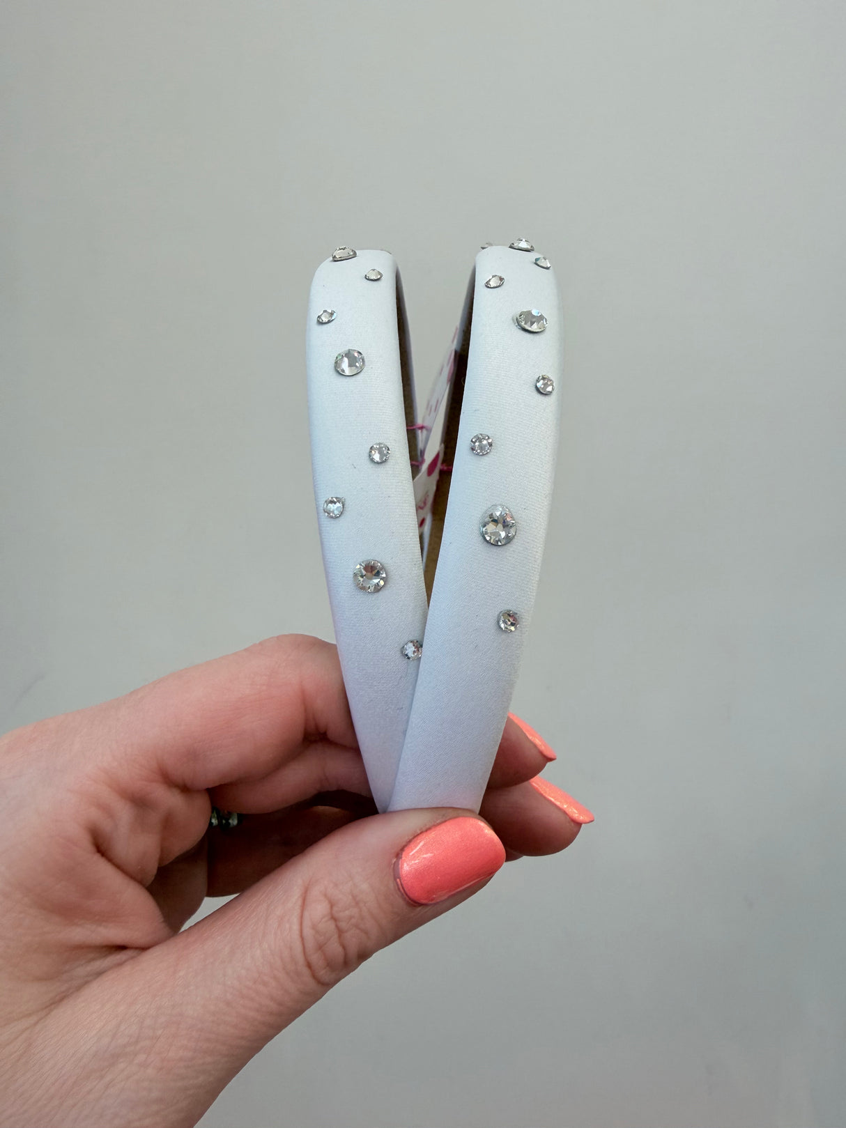 Thin Satin Rhinestone Headband - White