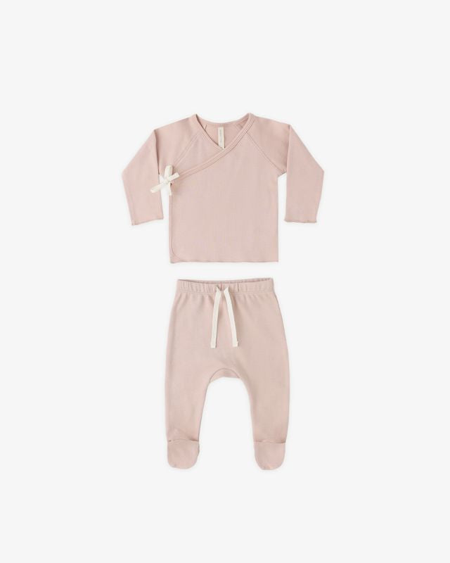 Quincy Mae Wrap Top + Footed Pant Set - Blush