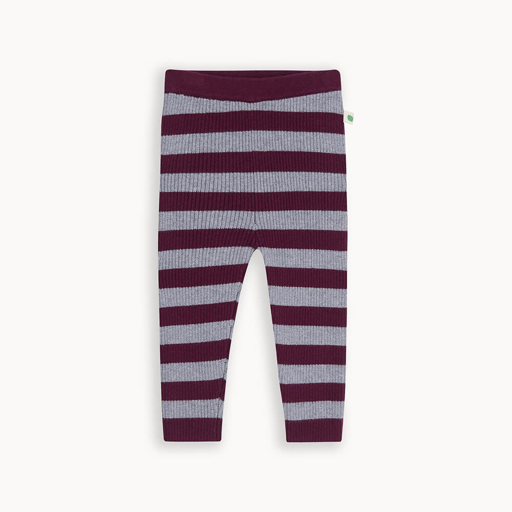 Ribbed Knit Leggings - Maroon Grey Stripe FINAL SALE